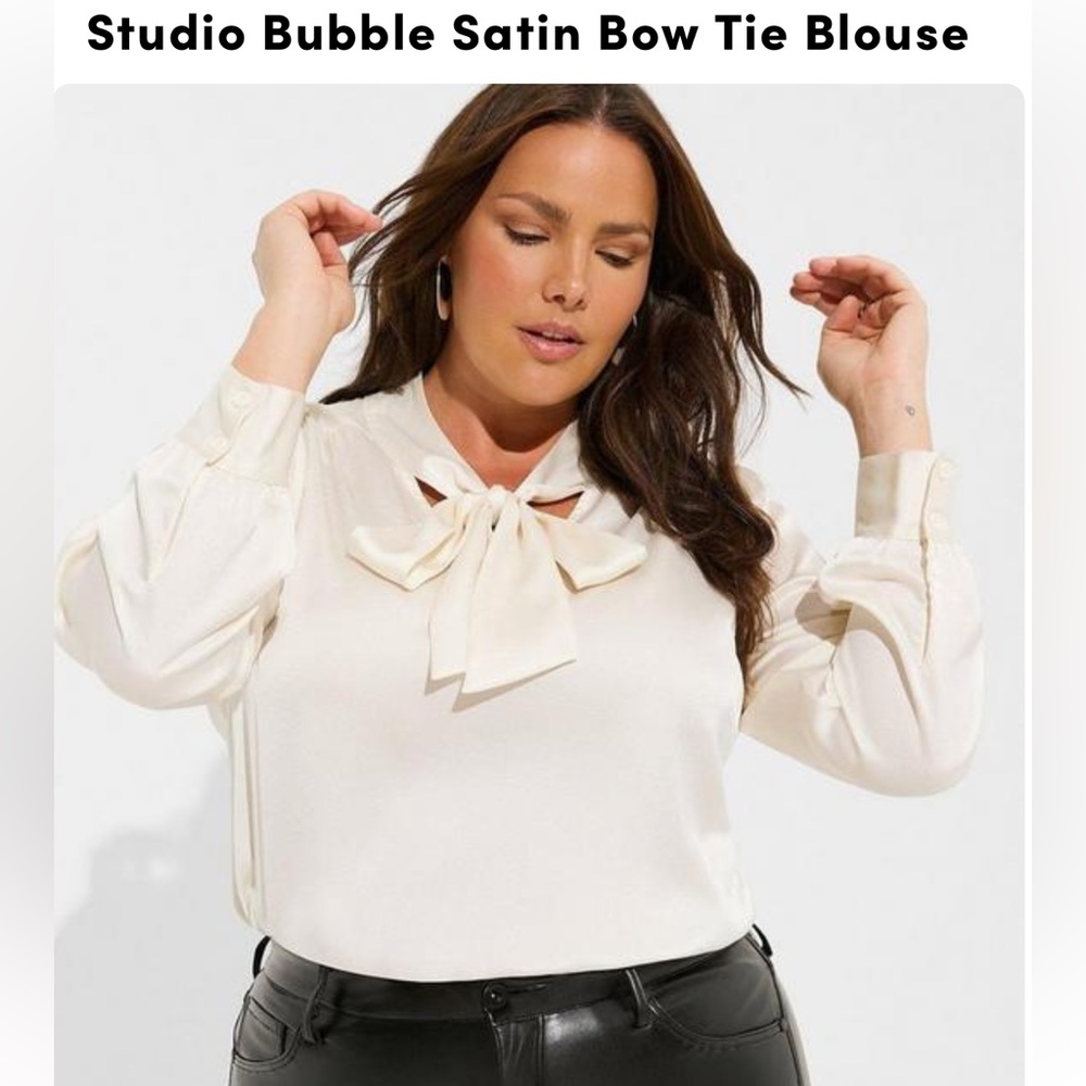 Torrid Studio Bubble Satin Bow Tie Blouse